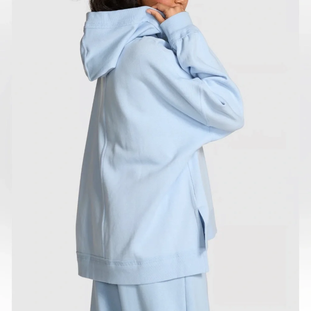 Victoria’s Secret Pink Icy Blue Campus Fleece Tunic Hoodie Top Sweatshirt - Picture 2 of 4